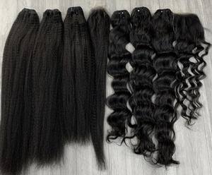 Bon marché, vente en gros, haute qualité, cheveux humains vierges cambodgiens Yaki lisses et crépus, extensions de tissage à double trame - Product Image 2