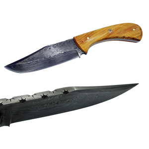 Cuchillo de Caza DIY de Última Generación y Calidad Premium, Hoja Fija de Acero de Damasco, Punta Caída, Borde Recto, Mango de Madera, Hecho a Mano - Product Image 6