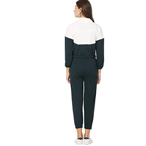 Women Color Blocking Tracksuit Set Full Sleeve Zipper Crop Top With Side Pockets <b>Ankle</b>-Length Pants Sporty Style Spring Wear - Product Image 2