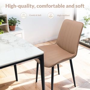 Set di 2 Sedie da Pranzo in Pelle PU Kaki con Motivo a Onde, Senza Braccioli, con Gambe in Metallo per Cucina, Ristorante, Soggiorno - Product Image 3