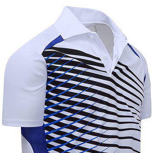 Polo homme blanc et bleu rayé à manches courtes, séchage rapide, tricoté, design sportif, longueur classique, vêtement de mode - Product Image 4