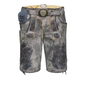 Shorts en Lederhosen bavarois pour hommes, gris, brodés, pantalon traditionnel Trachten, vêtements décontractés pour l'Oktoberfest - Product Image 1