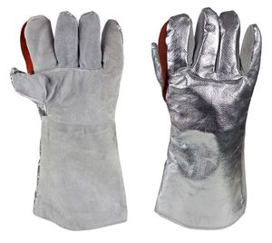 Heavy Duty Industrial Aluminized Spark Resistant Split Leather Safety Cuff TIG Welding <b>Gloves</b> Anti-Cut Anti-Vibration Heat Nomex - Product Image 1