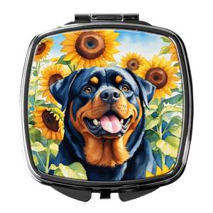 Espejo de maquillaje de viaje de mano plegable compacto Rottweiler girasoles regalo de bolsillo decorativo para mujeres y niñas - Product Image 1