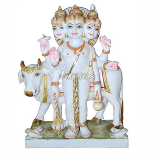 Premium Marble Dattatreya Statue | Handcrafted White Marble Lord Dattatreya Murti with Kamadhenu Cow | MALIYAS Jaipur - Product Image 2