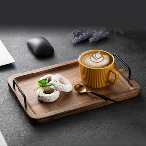 Bandeja rectangular grande de madera de acacia con asas de metal, respetuosa con el medio ambiente, apta para lavavajillas, para servir café, mesa de comedor, decoración otomana para el hogar - Product Image 5