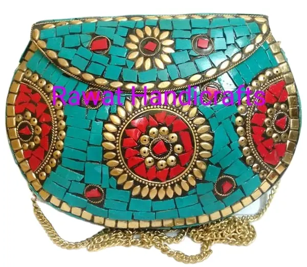 Firoja-bolsos de mano de metal con diseño indio a la moda, carteras de trabajo de mosaico, bolsos de mano de metal BG-171122E