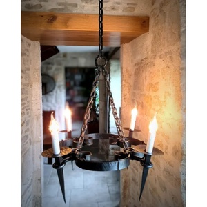 Handmade Iron Chandelier With Four Candles Hanging On Chain For Home Decoration - Product Image 3