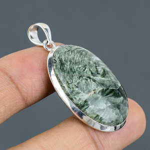 Venta caliente 925 colgante de plata esterlina, colgante de piedras preciosas, colgante hecho a mano, colgante de serafinita, hermoso colgante de plata - Product Image 2