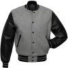 Custom <b>Men</b> Grey Wool Varsity <b>Jacket</b> with Black Leather Sleeves – Letterman Baseball <b>Jacket</b>, College Outerwear Manufacturer - Product Image 1