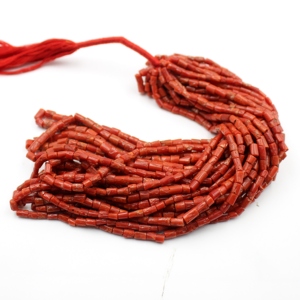 Natural Italian Red Coral Smooth Tube Shape <b>Beads</b>, Handmade loose Gemstone 18"Inch <b>Beads</b>, Factory <b>Direct</b> Small Size <b>Beads</b> - Product Image 2
