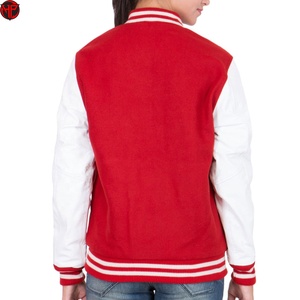 <b>Women's</b> Red <b>White</b> Varsity <b>Jacket</b> Solid Color Woolen Bomber Coat Stand Collar Button Front Winter Outerwear Letterman <b>Jacket</b> - Product Image 6