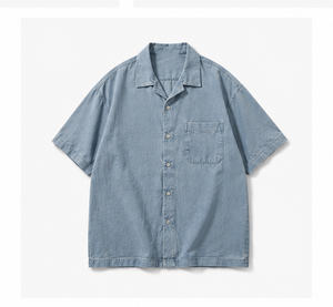 เสื้อเชิ้ตทำงานแขนสั้นทรงโอเวอร์ไซส์คุณภาพสูงสำหรับผู้ชาย - Product Image 1