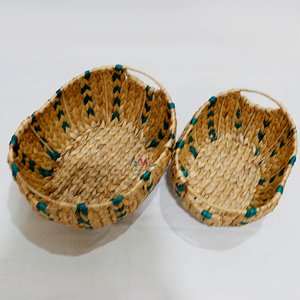 Handwoven Natural Water Hyacinth Storage <b>Basket</b> Decorative Oval Home Organizer with Handles - Product Image 2