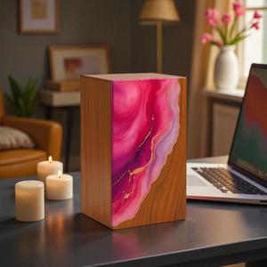 Urna funeraria artesanal de palisandro con resina rosa, caja de recuerdo para cenizas humanas, tamaño mediano 9x5.5 pulgadas. - Product Image 1