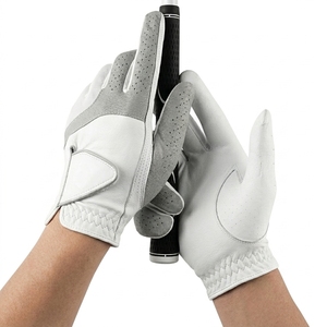 Gant de golf en cuir véritable respirant de qualité supérieure, à enfiler, unisexe, blanc et gris - Product Image 2