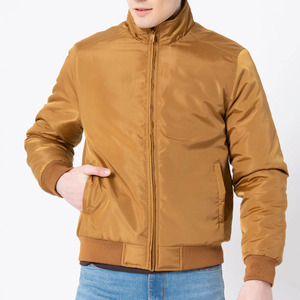 Men's Solid Color Bomber <b>Jacket</b> Stand Collar Zipper Closure Casual Autumn Wear Polyester Material - Product Image 1