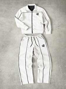 Ensemble de survêtement unisexe blanc 1977 Essential avec veste et pantalon à manches longues, coupe ajustée, léger, avec bordure contrastante, taille XXS - Product Image 2