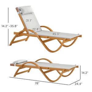 Sdraio in Legno di Larice Regolabile a 4 Livelli, Sedia Prendisole Bianco Crema Completamente Reclinabile, Lettino da Patio con Seduta in Rete per Uso Esterno - Product Image 3