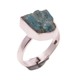 Обручальное кольцо с натуральным неоновым апатиттом для женщин и девочек, ювелирные изделия ручной работы из стерлингового серебра 925 пробы, оптовая продажа
