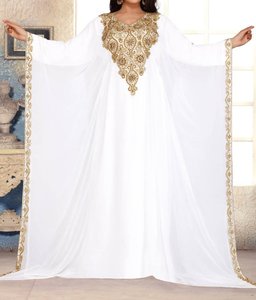 Abaya Roja Bordada, Larga Hasta el Suelo, para Mujer, Manga Larga, Estilo Modesto de Medio Oriente, Color Sólido, Poliéster, Corte Regular, Talla Grande - Product Image 2