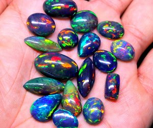 Natural Ethiopian Black <b>Opal</b> Cabochon 5-7mm Welo Fire <b>Opal</b> Loose Gemstone Jewelry Making Wholesale Bulk Supply - Product Image 1