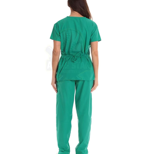Ensemble de blouses médicales pour femmes de qualité supérieure, col en V, manches courtes, vert, uniformes d'hôpital, pantalon en coton et polyester, tissu personnalisé, faible MOQ - Product Image 2