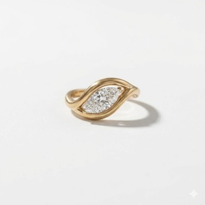 Anillo de compromiso y promesa de oro de 14K/18K con diamante marquise solitario de laboratorio, engaste biselado, estilo oriental-occidental, para ella, certificado IGI - Product Image 3