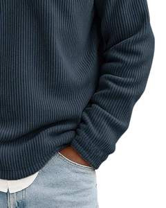 Pull tricoté côtelé mi-zippé pour homme, vert sarcelle foncé, chaud et doux, col montant, manches longues, décontracté et confortable, idéal pour l'hiver, vente en gros - Product Image 2