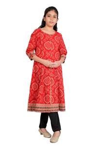Women's <b>Red</b> Cotton Bandhej Print Kurta Set Traditional Ethnic Comfortable Summer Quick Dry Recycled <b>Materials</b> Festive Wear - Product Image 4
