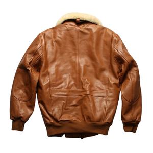 แจ็คเก็ตซาฟารีหนังวัวสำหรับผู้ชายในฤดูใบไม้ร่วงปกขนแกะถอดออกได้ตัดขนสัตว์เสื้อนอกลำลองดีไซน์เย็บปะติด - Product Image 5