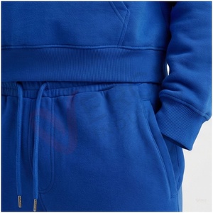 Ensemble de survêtement unisexe bleu à capuche, manches longues, couleur unie, coupe décontractée, pour l'automne, 100 % coton respirant, poids moyen - Product Image 5