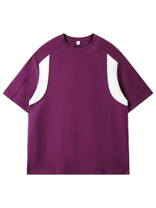 T-shirt décontracté pour homme à manches courtes avec blocs de couleur - Collection été Style streetwear américain Couleurs unies avec surpiqûres contrastées - Product Image 2