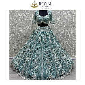 Vêtements indiens de mariage de qualité supérieure, en tissu filet doux avec travail de broderie et de miroir, Lehenga Choli pour mariée - Product Image 3