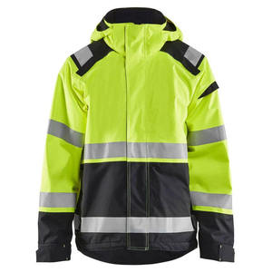 <b>Men's</b> High Visibility Waterproof Hooded Work <b>Jacket</b> With Reflective Stripes Regular Fit Polyester Material Spring Wear - Product Image 1