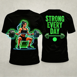 Camiseta Strong Every Day Fitness unisex de manga corta con estampado luminoso de poliéster negro - Product Image 1