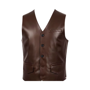 Chaleco de cuero genuino para hombre de primera calidad, chaleco clásico con cuello en V, chalecos y chaquetas sin mangas para hombre con cierre de botones - Product Image 1
