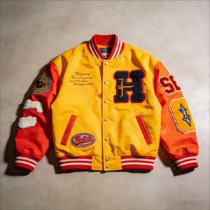 Custom High Street <b>Patchwork</b> Varsity <b>Jacket</b> Lightweight Wool Letterman <b>Jacket</b> Front Button Embroidery <b>Jacket</b> - Product Image 1