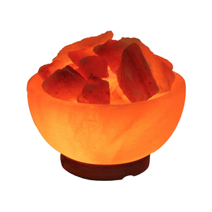 Lámpara de Sal Rosa del Himalaya de Primera Calidad con Base de Madera Tallada Moderna y Transpirable, Bolas de Masaje, Luz Nocturna Refinada y Procesada, Cuenco de Fuego - Product Image 1