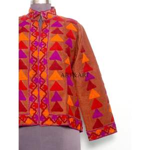 Veste matelassée en cotisse brodée de fleurs avec boutons, doublure rayée en coton, faite à la main, style hiver-automne, séchage rapide, pour soirée - Product Image 2