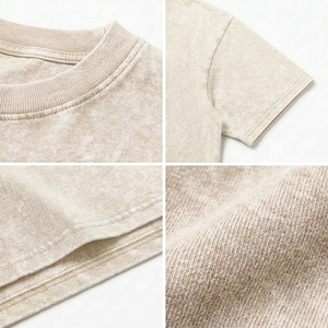 T-shirt décontracté en coton délavé coupe oversize et carrée, col rond, couleur Ocre, grammage lourd, épaules tombantes, manches courtes, coupe décontractée - Product Image 6