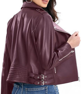 Vestes en cuir véritable pour femmes, couleur noire, haute qualité, vente en gros, veste de motard élégante bordeaux, logo personnalisé OEM, couleurs variées, fermeture éclair - Product Image 5