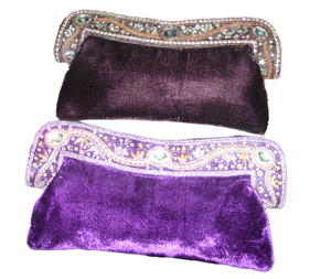 Bolso de mano morado de terciopelo con cuentas y correa de cadena, brillante, para fiestas nocturnas - Product Image 3