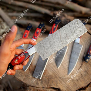 Juego de 8 cuchillos de chef profesionales de acero de Damasco con mango de madera, hojas martilladas hechas a mano, ecológicas y ambidiestras - Product Image 6