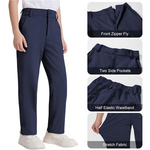 Pantalones de uniforme escolar de sarga azul marino para niños, pantalones de vestir de pierna recta para uso escolar - Product Image 4