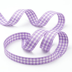 Cinta Grosgrain a Cuadros Lavanda y Blanca de 15 mm de Neelkamal Industries, Venta al por Mayor para Decoración de Baby Shower y Lazos para Regalos - Product Image 1