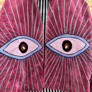 Chaqueta de terciopelo bordada con ojo turco para mujer, estilo bohemio, oversize, abrigo llamativo, prenda exterior artística vintage - Product Image 4