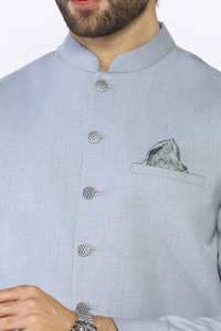 Nouvel ensemble Kurta Pajama traditionnel bleu clair avec gilet, coupe régulière, toutes saisons, tenue décontractée, style Inde Pakistan - Product Image 5