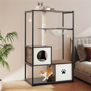 Arbre à chat élégant en bois et métal, capacité 33 lb, 2 condos privés et 2 plateformes de relaxation, complément idéal à la décoration de la pièce - Product Image 6