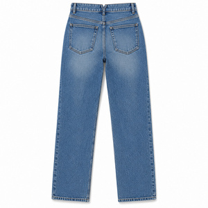 Jeans de Mezclilla de Cintura Alta y Pierna Recta para Mujer, con Cintura Trasera en V, Color Azul Medio - Product Image 2